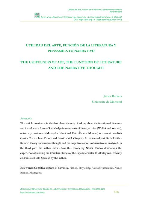 Pdf Utilidad Del Arte Funci N De La Literatura Y Pensamiento Narrativo