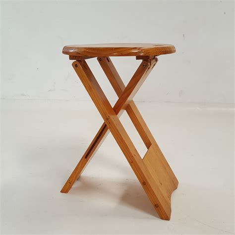 Folding Stool In Solid Pine By Roger Tallon 1980s