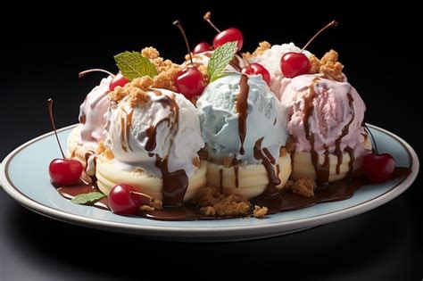 Un Delicioso Postre Helado De Banana Split Con Sirope De Chocolate