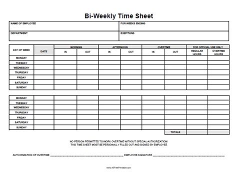 Printable Timesheets Bi Weekly | Template Business PSD, Excel, Word, PDF