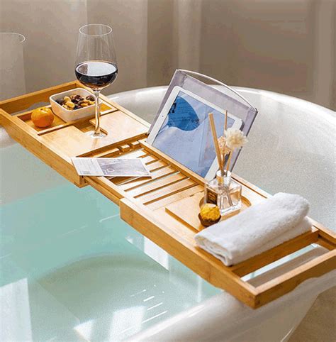 Dropship Bathtub Caddy Tray Crafted Bamboo Bath Tray Table Extendable