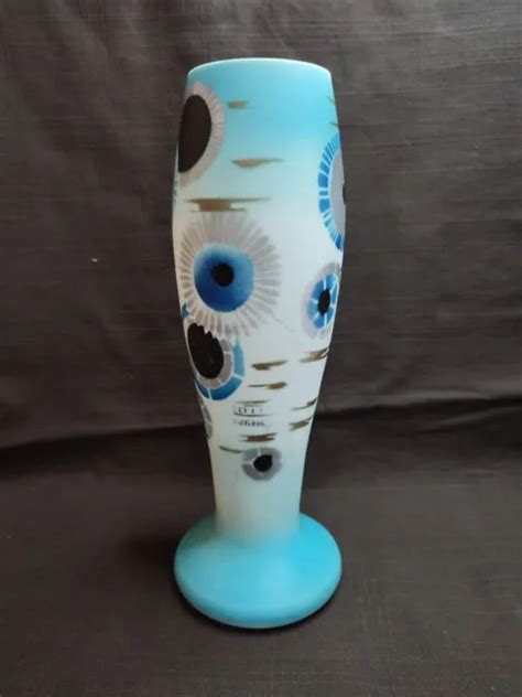 ANCIEN VASE D ÉPOQUE Art déco en opaline peinte signé LOTI NANCY