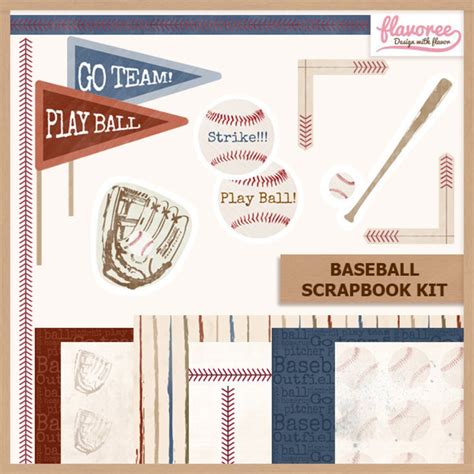 Digital Scrapbook Kit BASEBALL Digital Paper Pack, Cut Outs, Borders ...