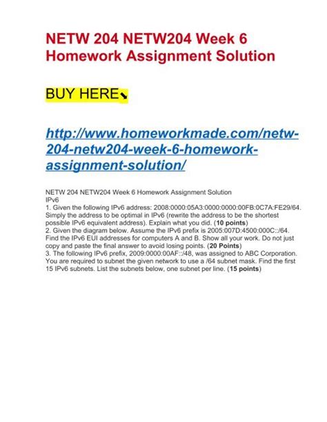 NETW 204 NETW204 Week 6 Homework Assignment Solution