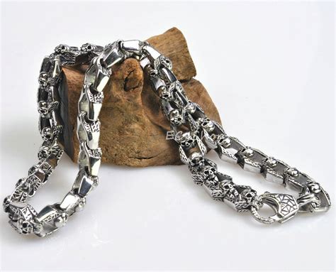 Retro Stainless Steel Goth Skull Chain Link Men S Necklace Heavy Punk