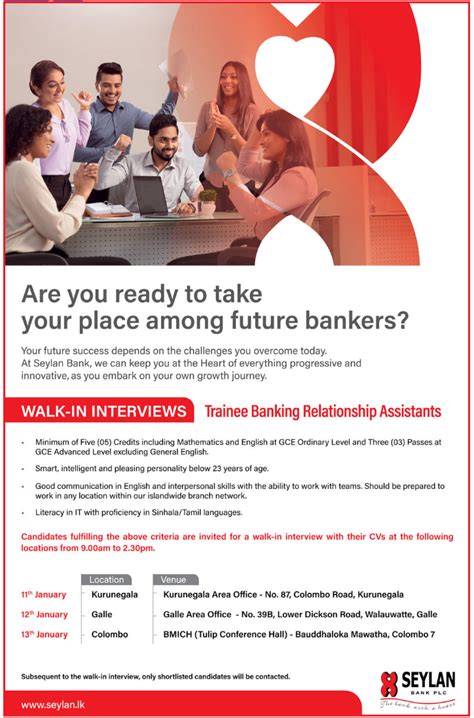 Seylan Bank Trainee Banking Relationship Assistants