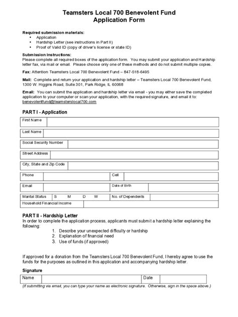 Fillable Online Teamsters Local Benevolent Fund Application Form