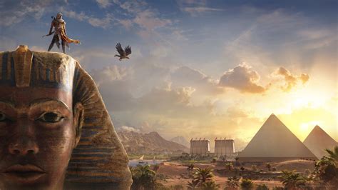 Assassins Creed Origins Hd Wallpaper Bayek Overlooking The Pyramids