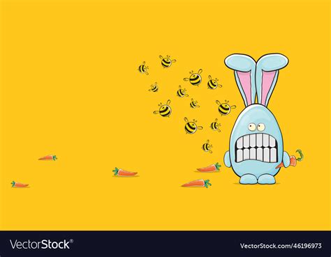 Cartoon funny blue easter bunny holding Royalty Free Vector