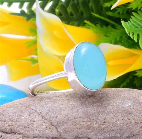 Aqua Chalcedon Ring Sterling Silber Band Handgemachter Ebay