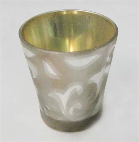 Off White And Golden Printed 325inch Cylindrical Glass Tea Light Holder For Decoration 150gm