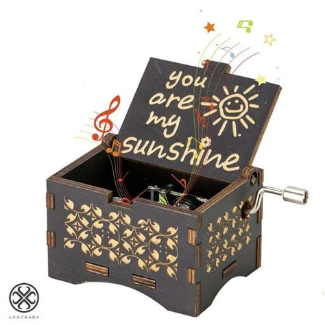 Luxtrada You Are My Sunshine Music Box Wood Personalizable Music Box Laser Engraved Vintage