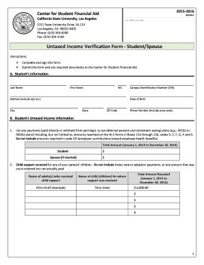 Fillable Online Calstatela Untaxed Income Verification Form