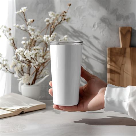 Premium Photo A Person Holding A White Cup With A White Flower In It