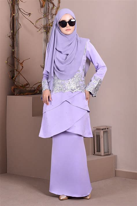 Baju Kurung Lace Clemence Ii Lilac Purple Muslimahclothing