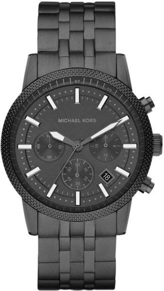 Michael Kors Black Mens Midsize Gunmetal Stainless Steel Runway