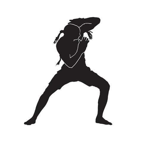 Male Muay Thai Martial Arts Fighter Vector Silhouette On White