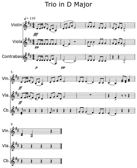 Trio In D Major Sheet Music For Violin Viola Contrabass