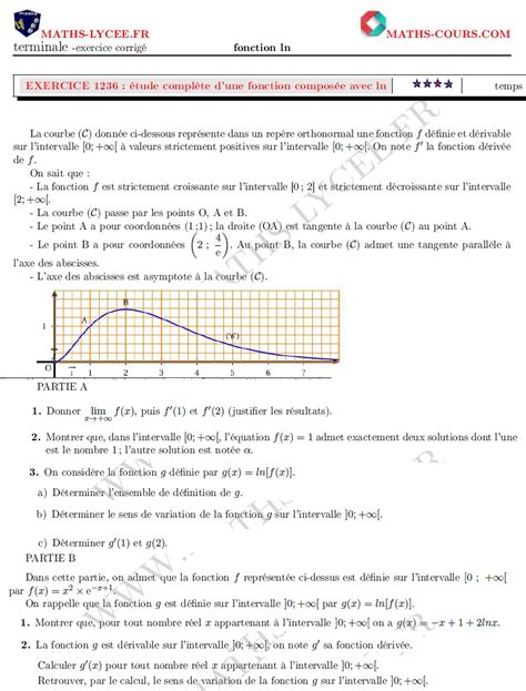 Maths Lycee Fr Exercice Corrig Chapitre Fonction Ln