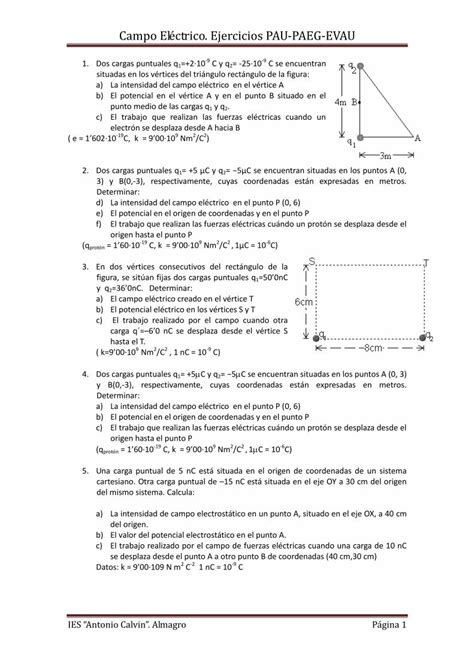 Pdf Ejercicios De Campo El Ctrico Pau El Ctrico En El Punto Y