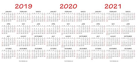 2019 2020 2021 Printable Calendar Pdf