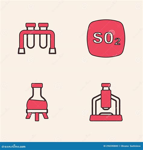 Set Microscope Test Tube Sulfur Dioxide So2 And Icon Vector Stock