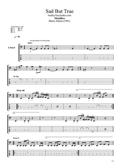 Sad But True Bass Tab Pdf Sad But True AndriyVasylenko Metallica