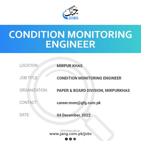 Condition Monitoring Engineer Job Paper Board Division Mirpurkhas