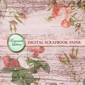 Shabby Chic Digital Scrapbook Paper Pack Pink Floral Digital Etsy