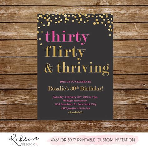 Thirty Flirty And Thiriving Invitation Printable Girl 30th Birthday Invite So Happy I M 30