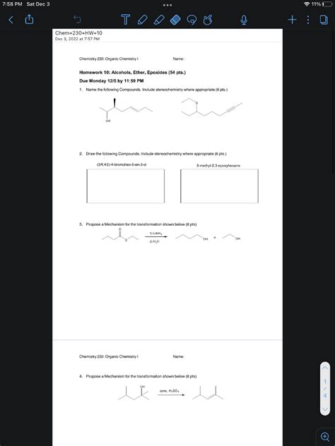 Solved Homework Alcohols Ether Epoxides Pts Due Chegg