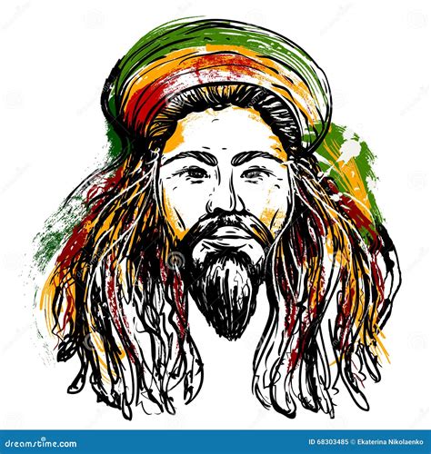 Portrait Of Rastaman Jamaica Theme Reggae Concept Design Tattoo Art