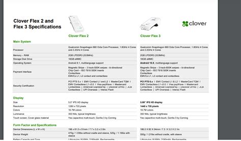 Clover Flex 2 And Flex 3 Specifications Universal Payments