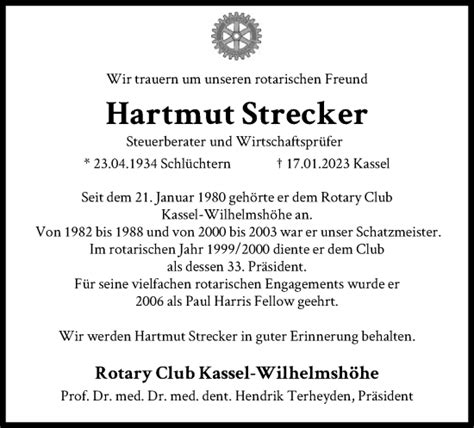 Traueranzeigen Von Hartmut Strecker Trauer Hna De