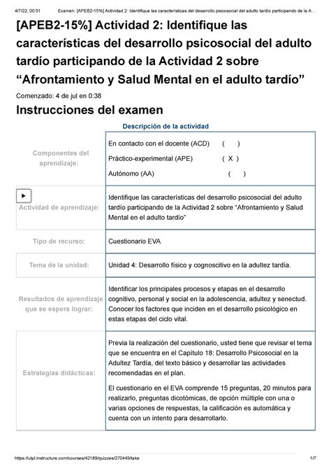 Examen Apeb Actividad Identifique Las Caracter Sticas Del