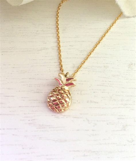 Pineapple Necklace Gold Pineapple Necklace Dainty Gold Etsy