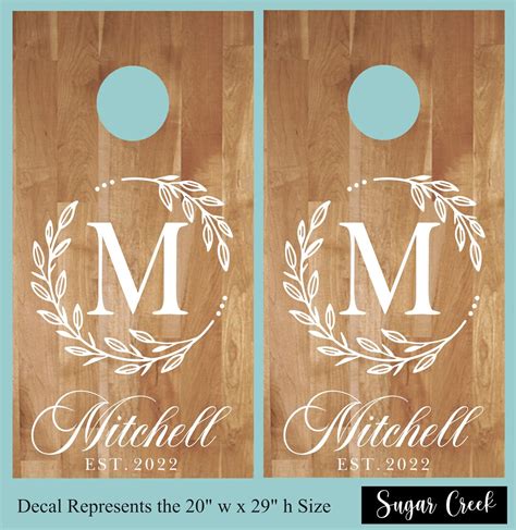 Cornhole Decals Wreath Initial Name Est Date Wedding Cornhole