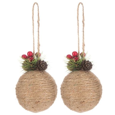 Jute Ball Ornaments With Greenery Add Greenery To The Ornaments I Made