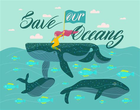 Poster Concept Girl Saves Whales Save Our Oceans 12616367 Vector Art