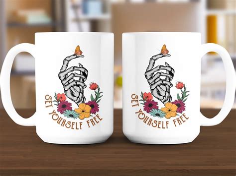 Inspirational Quote Mug With Floral Design Set Yourself Free