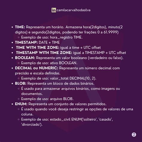 tipos de dados modelagem de dados numero decimal dados