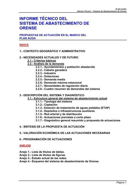 Informe Técnico Del Sistema De Abastecimiento De Orense