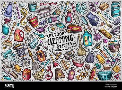 Colorful Vector Hand Drawn Doodle Cartoon Set Of Cleaning Theme Items