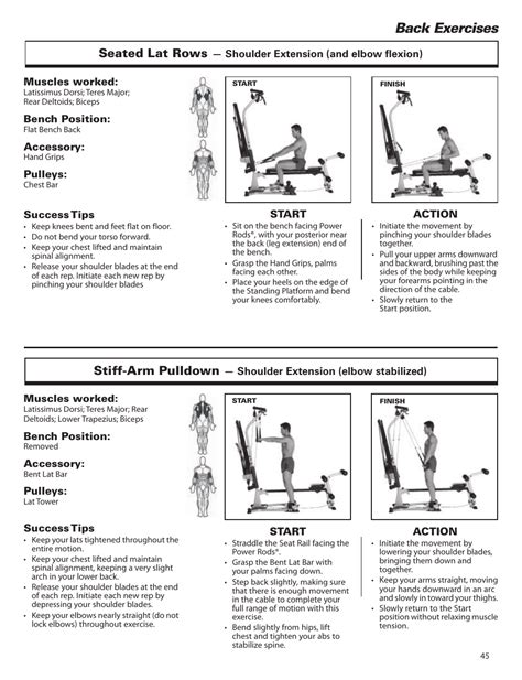 Back exercises, Seated lat rows, Stiff-arm pulldown | Bowflex Elite™ home gym User Manual | Page ...