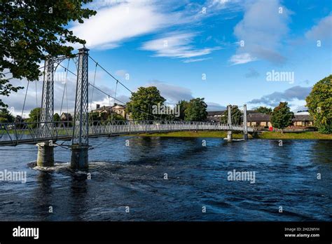 Hanging bridge across river Ness, Inverness, Scotland, UK Stock Photo ...