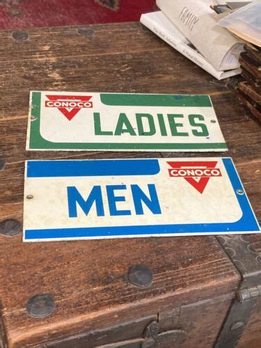 1950s Conoco Mens Ladies Restroom Double Sided Metal Signs 4634400602