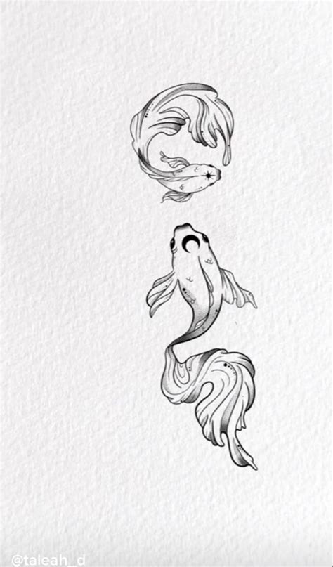 An Ink Drawing Of Two Fish Swimming In The Water