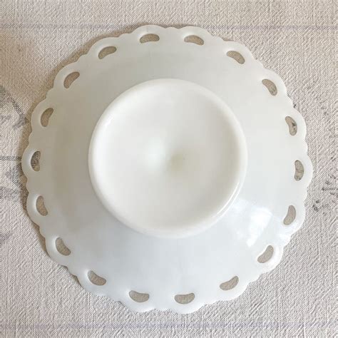 Vintage Milk Glass Open Lace Edge Compote White Glass Etsy