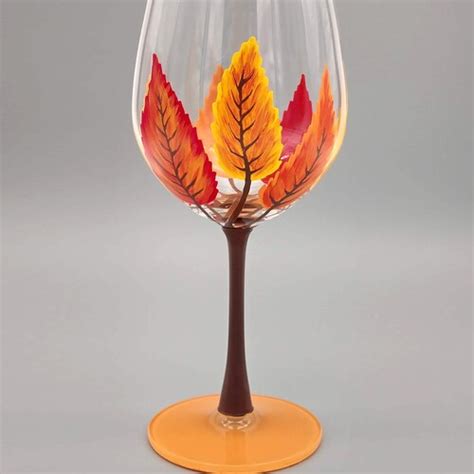 Fall Tree Wine Glass Hand Painted Autumn Leaves In Red Etsy