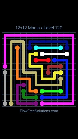 Flow Free 12x12 Mania 12 X 12 Level 120 Puzzle Solution And Answer